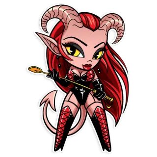 😈 diablo, demonio, chica, rojo, dibujos animados, cuernos, fantasía telegram sticker