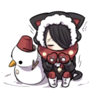 ❄ аниме, кот, зима, снеговик, милый, мультфильм, кавай whatsapp sticker
