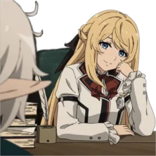 😉 Anime, Phụ nữ, Tóc vàng, Văn phòng, Bàn làm việc telegram sticker
