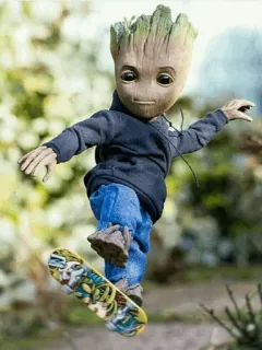 🌴 Groot Groot, Ván trượt, Marvel, Nhân vật, Cây, Vệ binh dải ngân hà telegram sticker
