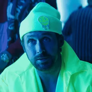 🙅‍♂️ người đàn ông, Ryan Gosling, diễn viên, mũ beanie, đèn neon, chân dung telegram sticker