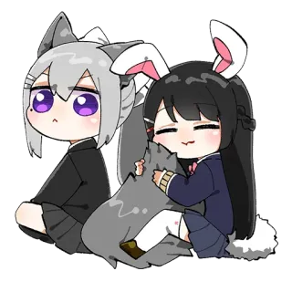 ❤️ anime, chibi, kawaii, cute, cartoon, characters, rabbit ears, wolf ears telegram sticker