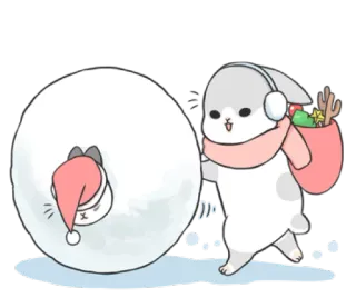 ⛄ lapin, hiver, neige, boule de neige, noël, mignon, vacances telegram sticker
