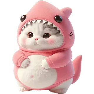 😪 猫, 鲨鱼, 可爱, 动物, 小猫, 粉色, 服装 whatsapp sticker