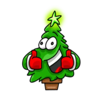 👍 árbol de navidad, fiesta, dibujos animados, pulgar arriba, celebración, festivo telegram sticker