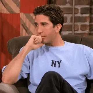 😐 Ross Geller Friends NY homme, assis, canapé, série télé, Friends, New York telegram sticker
