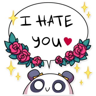 💔 I HATE you Панда, Ненависть, Цветы, Речевой пузырь, Милый, Мультфильм, Любовь whatsapp sticker