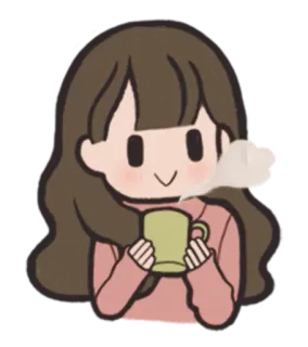 😆 Dibujo animado, Mujer, Café, Té, Bebida, Acogedor, Mono telegram sticker