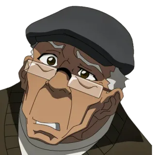 😟 Granddad Freeman The Boondocks orang tua, kartun, kacamata, topi, sedih telegram sticker