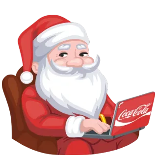 😎 Santa Claus ซานต้า, คริสต์มาส, วันหยุด, โค้ก, แล็ปท็อป telegram sticker