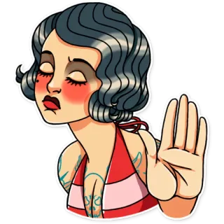 ✋️ woman, hand gesture, stop, tattoo, illustration, character whatsapp sticker