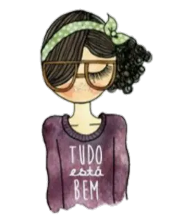 🤓 TUDO está BEM illustrazione, ragazza, occhiali, maglione viola, messaggio positivo, tutto bene telegram sticker