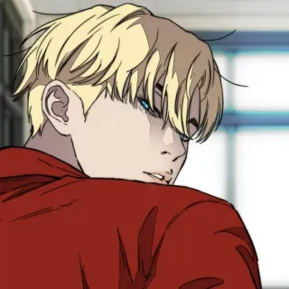 🇨🇰 anime, pelo rubio, sudadera roja con capucha, cortavientos, personaje whatsapp sticker
