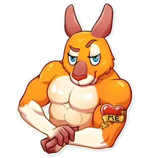 💪 ME kangguru, otot, kartun, binatang, karakter whatsapp sticker
