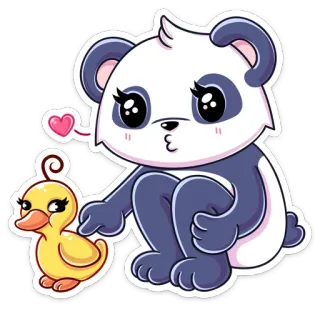 😘 Panda, Anak Bebek, Lucu, Kawaii, Kartun, Stiker, Binatang whatsapp sticker