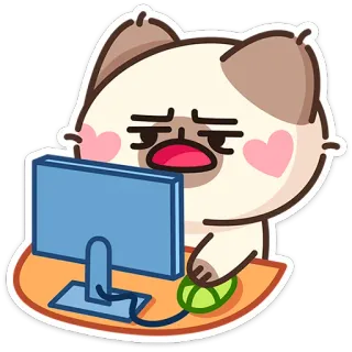 👨‍💻 chat, ordinateur, coeur, mignon, dessin animé, animal, kawaii, fatigué telegram sticker