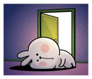 😔 rabbit, sad, tired, cartoon, door, melancholy telegram sticker