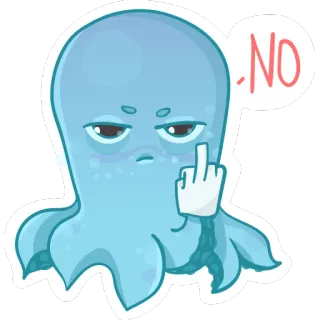 😠 NO octopus, middle finger, no, cartoon, sea creature, offensive gesture telegram sticker