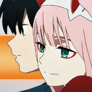 ❤️ Zero Two Darling in the Franxx 애니메이션, 제로투, 달링 인 더 프랑키스, 커플, 핑크 머리, 애니메이션 여자, 귀여운 telegram sticker