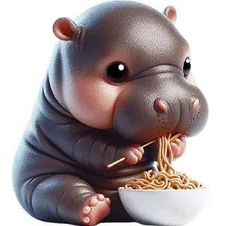 😋 カバ, 可愛い, 動物, 麺, 食べる, 漫画, 赤ちゃん whatsapp sticker