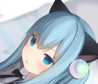 😒 Anime, cô gái, tai mèo, tóc xanh dương, dễ thương telegram sticker
