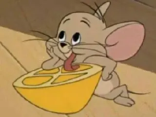 💗 Jerry Mouse Tom and Jerry dessin animé, souris, animal, nourriture, mignon, citron, langue whatsapp sticker