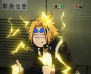 🙃 Denki Kaminari My Hero Academia 取扱注意 Anime, Fulmine, Elettricità, Superpotere, Eroe, Divertente, Denki Kaminari, My Hero Academia telegram sticker