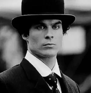 © Damon Salvatore The Vampire Diaries pria, potret, topi, vintage, hitam putih whatsapp sticker