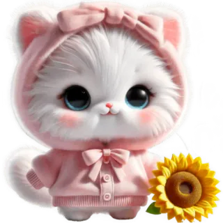 💐 고양이, 귀여운, 해바라기, 만화, 스티커, 동물, 카와이 whatsapp sticker