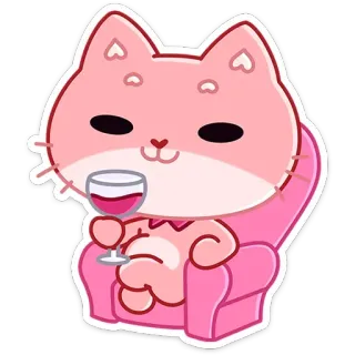 🍷 кот, вино, выпивка, мультфильм, розовый, животное, милый telegram sticker