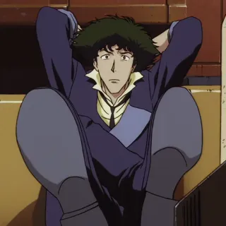 🚬 Spike Spiegel Cowboy Bebop Anime, Desenho animado, Sentado, Personagem, Masculino, Animação whatsapp sticker