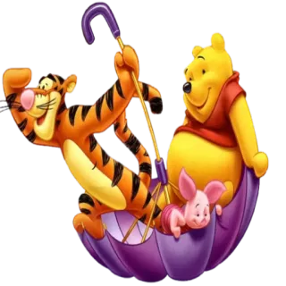 ☂ Winnie the Pooh Ursinho Pooh, Tigrão, Leitão, desenho animado, personagens, amigos, guarda-chuva telegram sticker