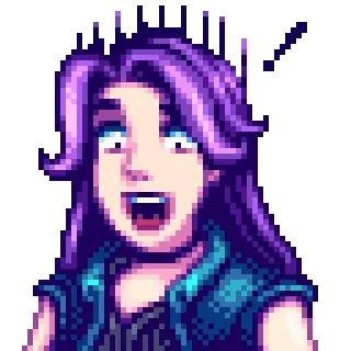 😳 Abigail Stardew Valley Abigail, Stardew Valley, Videojuego, Pixel art, Retrato, Pelo morado telegram sticker