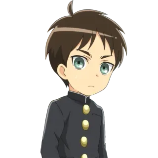 😕 Eren Yeager Attack on Titan anime, manga, eren yeager, chibi, school uniform telegram sticker