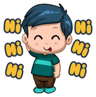 😁 Hi hoạt hình, bé trai, lời chào, xin chào, dễ thương, thân thiện, chibi whatsapp sticker