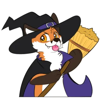 🧙 raposa, bruxa, halloween, vassoura, desenho animado whatsapp sticker