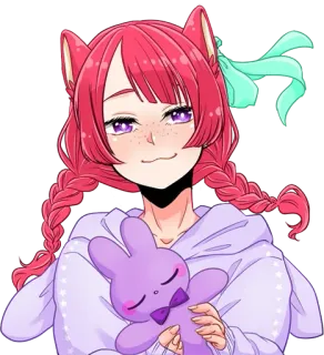 🥺 аниме девушка, мультфильм, кошачьи уши, фиолетовый, милый, плюшевый кролик whatsapp sticker