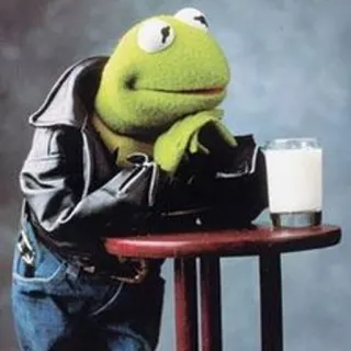 🥛 Kermit kermit, frog, muppets, leather jacket, cool, drinking, meme telegram sticker