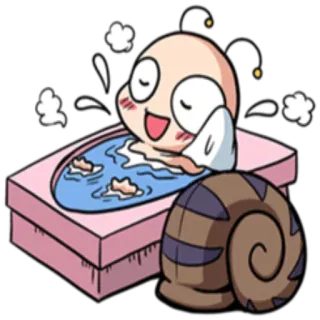 🛁 น่ารัก, การ์ตูน, หอยทาก, อาบน้ำ, ผ่อนคลาย, อ่างฟอง telegram sticker