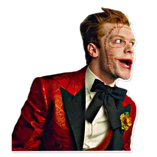 😃 Jerome Valeska Gotham Jerome Valeska, Gotham, Joker, złoczyńca, przestępca, DC Comics, szalony, czerwony garnitur telegram sticker