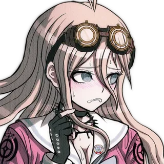 😶 Miu Iruma Danganronpa V3: Killing Harmony anime, cô gái, găng tay, kính bảo hộ, lo lắng/hồi hộp telegram sticker