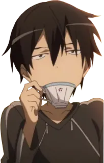 ⚔ Kirito Sword Art Online anime, sword art online, kirito, tea, relaxed telegram sticker