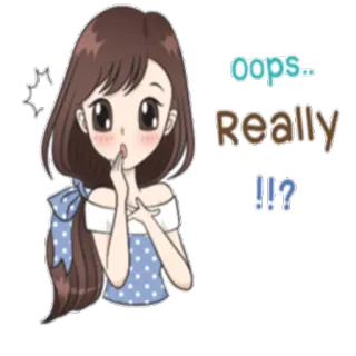 😮 oops.. Really !!? Dibujo animado, Chica, Sorprendida, Ups, De verdad, Pregunta whatsapp sticker