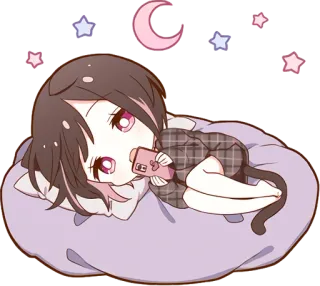 😴 Anime, Chibi, Niedlich, Schläfrig, Mond, Sterne, Kawaii telegram sticker