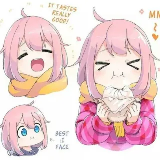 🤗 IT TASTES REALLY GOOD!, BEST :I FACE Anime, Niedlich, Kawaii, Essen, Mädchen, Cartoon telegram sticker