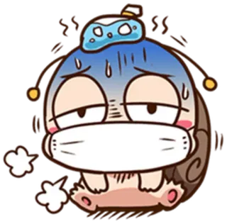😷 sakit, tidak enak badan, pilek, flu, masker, sakit kepala, kartun, karakter whatsapp sticker