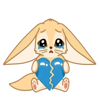 🦊 Feneco, triste, chorando, coração partido, desilusão amorosa, fofo, desenho animado telegram sticker