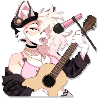 🎤 feline anthropomorphic character furry, cat, musician, guitar, singer, acoustic guitar, anthro, rockstar whatsapp sticker