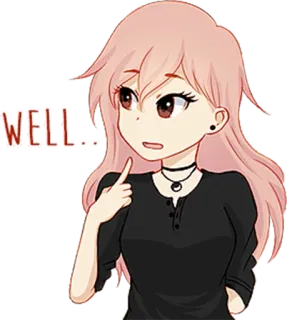 😅 WELL... ragazza, cartone animato, anime, carina, pensando, bene whatsapp sticker