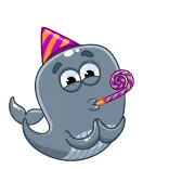 🥳 whale, party, hat, celebration, cartoon, fun telegram sticker